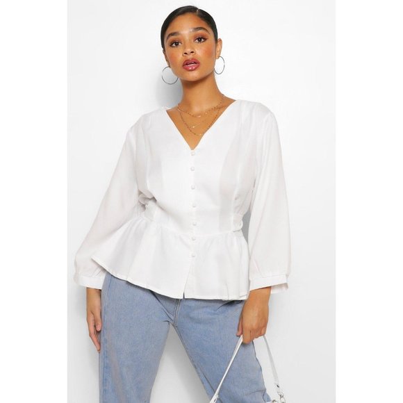 BOOHOO PLUS Belted Peplum Blouse - Picture 3 of 4